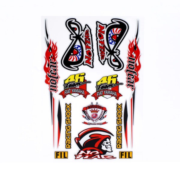 Set-Stickers-54 Σετ Αδιάβροχα Αυτοκόλλητα – No Fear, 46 Team Fiat Yamaha, FIL, Racing Shock 5τμχ - Image 1