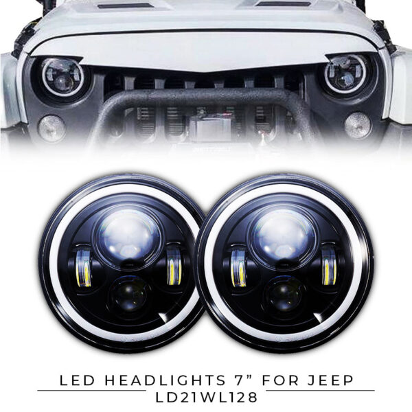 jeep led headlights 7inch high low beam angel eyes drl flash ledevo ld21wl128 ΖΕΥΓΑΡΙ Full led φανάρια  7″ 80W 8000LM 9-60V ΜΕ 2 ΣΚΑΛΕΣ, ANGEL EYES DRL & ΦΛΑΣ LD21WL128Jeep Wrangler JK (2007-2017) Jeep Wrangler JL (2018-2019) Jeep Cj-7 (1976-1986) Jeep CJ-8 (1981-1985) Jeep Wrangler (TJ) (1997-2006) Jeep Renegade Suzuki Samurai Lada Niva Mercedes W463 Land Rover Defender Hummer H1 (1992-2006) Hummer H2 (2003-2009) - Image 2