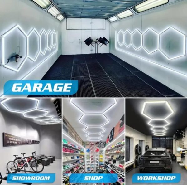 Εξαγωνικός φωτισμός γκαράζ οροφής με κυψελοειδή LED 24τμχ. x 44 εκ. για 5 κυψέλες 6500Κ Led Garage Hexagon Light  Design Honeycomb Lamp for Car Coating Detailing - Image 3
