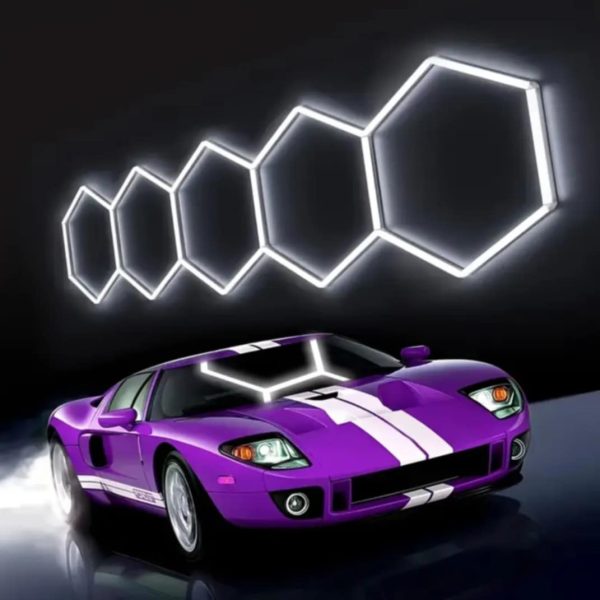 Εξαγωνικός φωτισμός γκαράζ οροφής με κυψελοειδή LED 24τμχ. x 44 εκ. για 5 κυψέλες 6500Κ Led Garage Hexagon Light  Design Honeycomb Lamp for Car Coating Detailing - Image 4