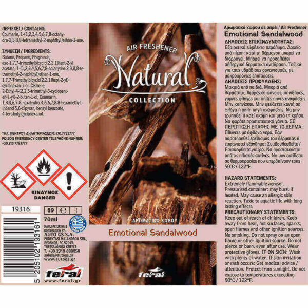Αρωματικό Αυτοκινήτου Spray Feral Natural Collection Σανταλόξυλο 70ml - Image 2